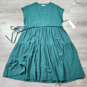NWT CALVIN KLEIN Emerald Green Tiered Short Sleeve Midi Dress 10